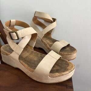 Kork-Ease Yadira Platform Cork Sandal Women's 8 Strappy White Wedge Leather